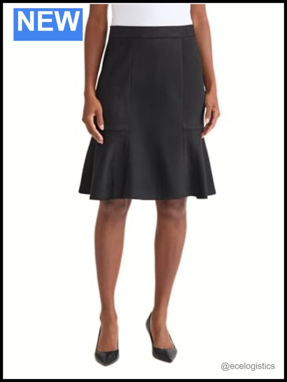 Faux Suede Pull-On Flare Skirt Knee-Length